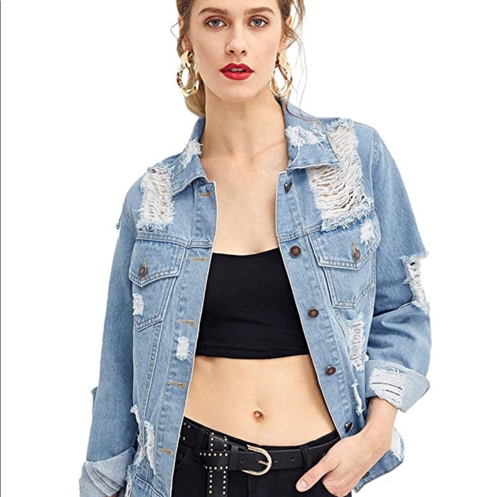 Iris Button Down Distressed Denim Jacket | Size:S - image 1